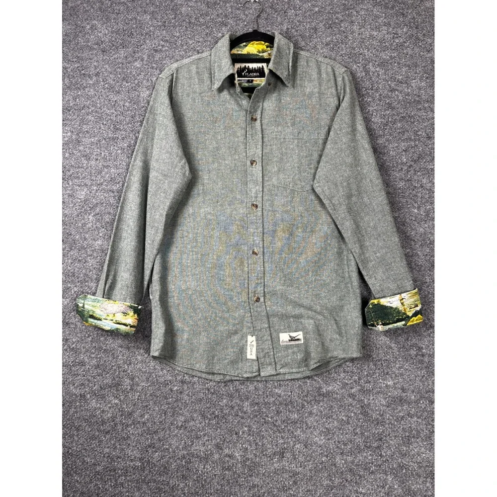 Pladra Flannel Shirt Mens Small‎ Green Button Down Made in USA Landscape Lining - Picture 5 of 11